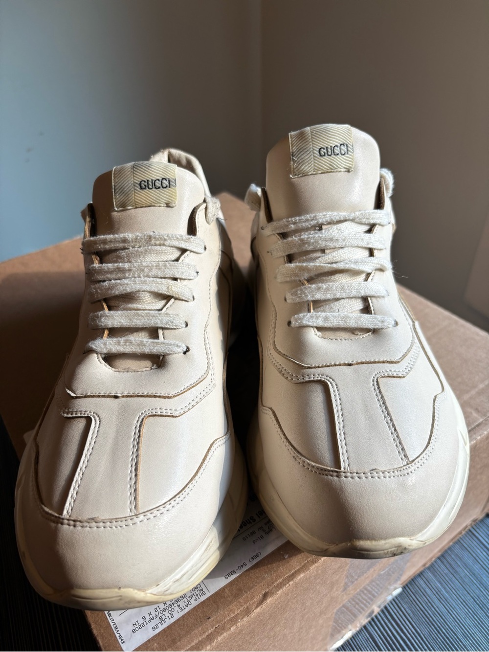 Gucci Men’s Cream Leather Chunky Sneakers